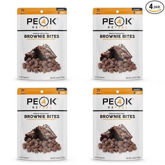 Peak Refuel Fudge Brownie Dessert Bites 4-Pack | Freeze Dried Backpacking and Camping Food | Tasty Trail Treat | High Protein Snack Packs