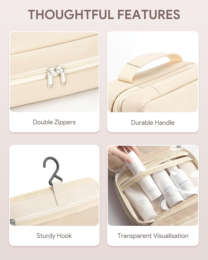 Toiletry bag for women with travel size containers set, hanging toiletry bag for full Size toiletries, Skincare, Shampoo, Makeup Cosmetic Bag Travel Organizer, Water-resistant toiletry bag