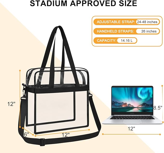 USPECLARE Clear Tote Stadium Approved, Security Travel & Gym Clear Bag for Work Sports Games Concerts