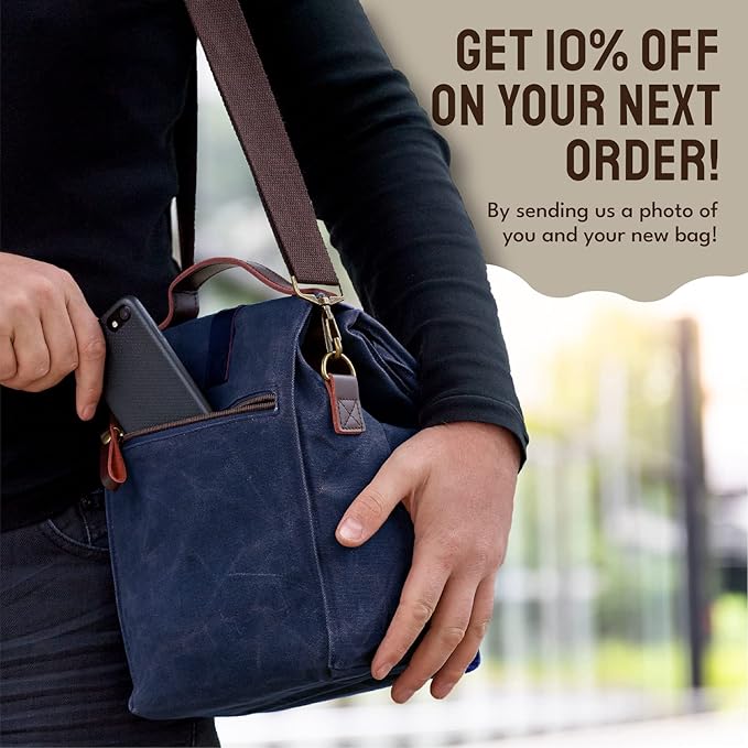 Blue Lunch Bag – Insulated Waterproof Lunch Box for Work, Picnic & Travel – Durable Medium-Size Canvas Lunch Bag for Women & Men – Leakproof & Stylish Dark Blue Lunchbox with Shoulder Strap