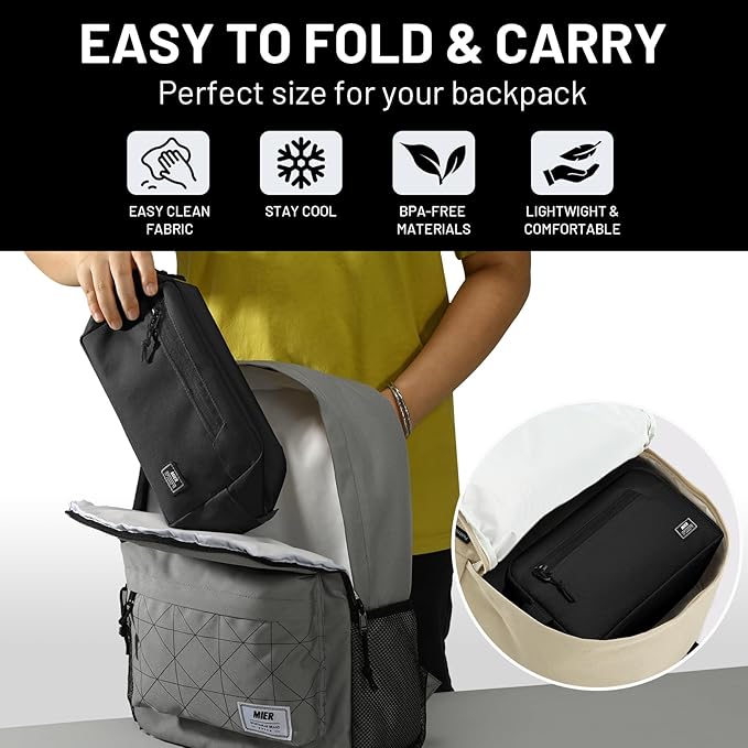 MIER Freezable Snack Bags Small Frozen Mini Cooler Lunch Bag Freezer Insulated Pouch for Kids Adults Work School Travel On-the-go, Black