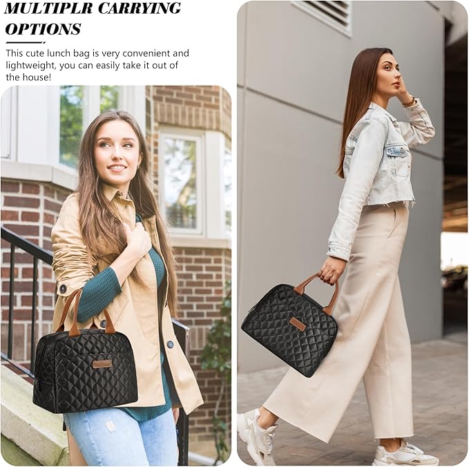 LOKASS Lunch Bag for Women/Men-Insulated Adults Lunch Box with Front Pocket- Small Cute Lunch Tote for Work-Reusable Cooler Bag for Office Picnic Beach or Travel