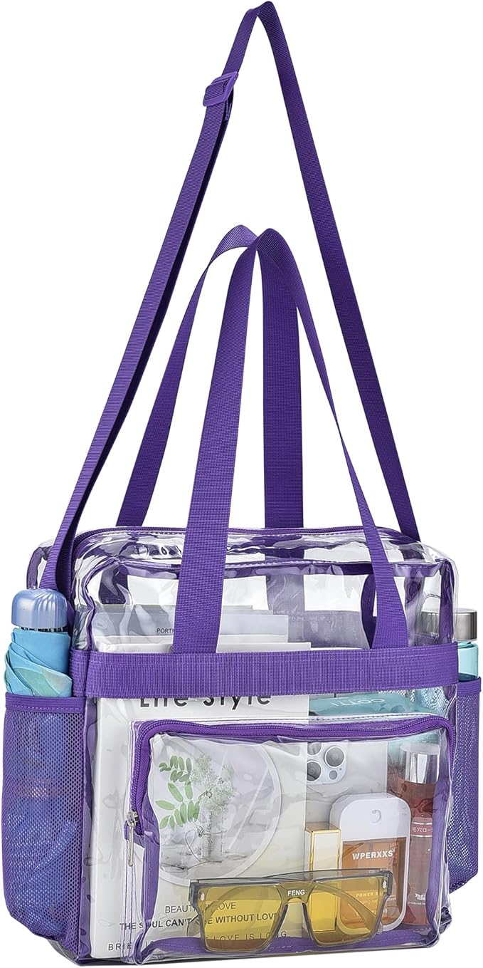 USPECLARE Clear Tote Stadium Approved, Security Travel & Gym Clear Bag for Work Sports Games Concerts