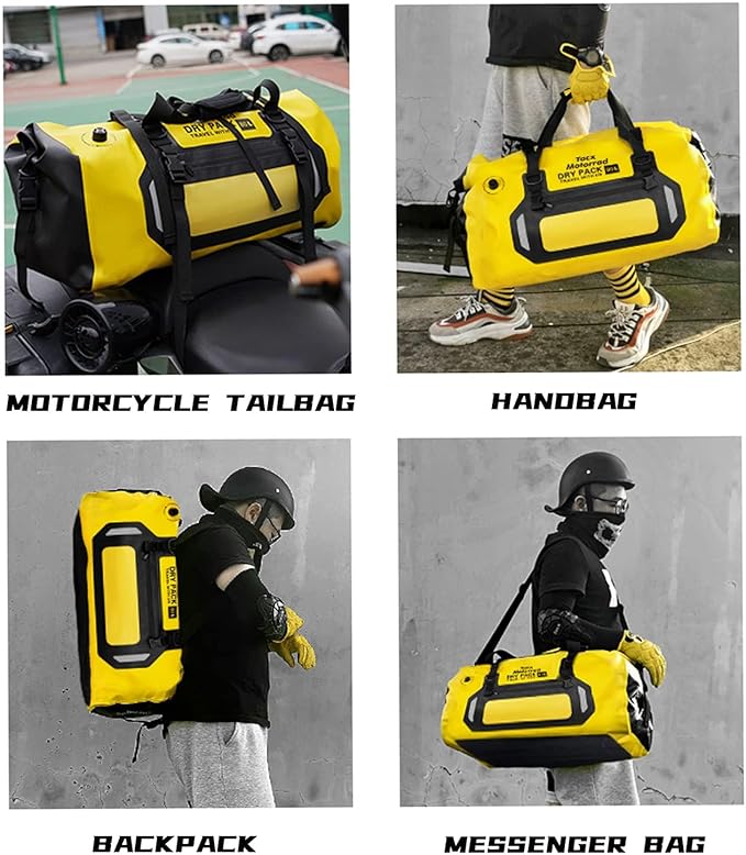 Waterproof Duffel Bag for Men/Women, Roll-top Dry Backpack Duffel Bag with Quick-fixed Straps, Motorcycle Tail Saddle Bag for Motorcycling, Rafting, Boating, Kayaking, Travel, 80L-Yellow