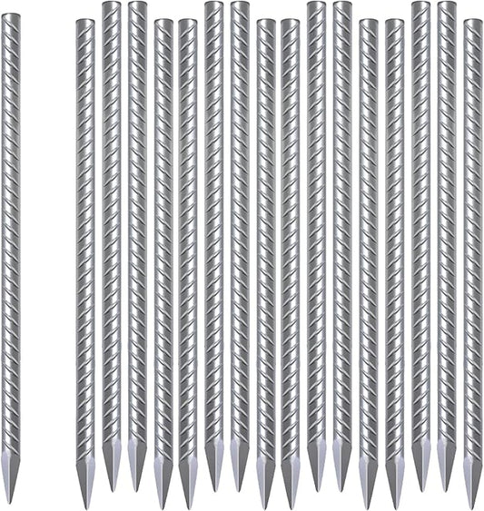Rebar Stakes 12 Inch 10 Pack Tent Stakes Heavy Duty Metal J Hook, Fence Stakes for Trampoline, Fence, Camping Tent (17, I-16 x2/5")