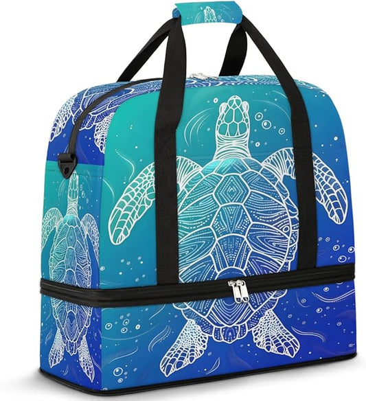 cfpolar Woman Travel Duffel Bag Ocean Turtle Foldable Tote Carry On Luggage Sports Gym Bag With Shoe Compartment Overnight Weekend Yoga Workout Bag Training Handbag