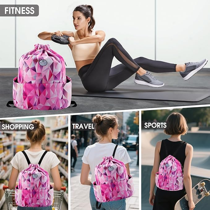 HUA ANGEL Floral Print Drawstring Bag - Lightweight Waterproof Cinch Sackpack with Side Pocket for Men & Women Travel Gym Bag
