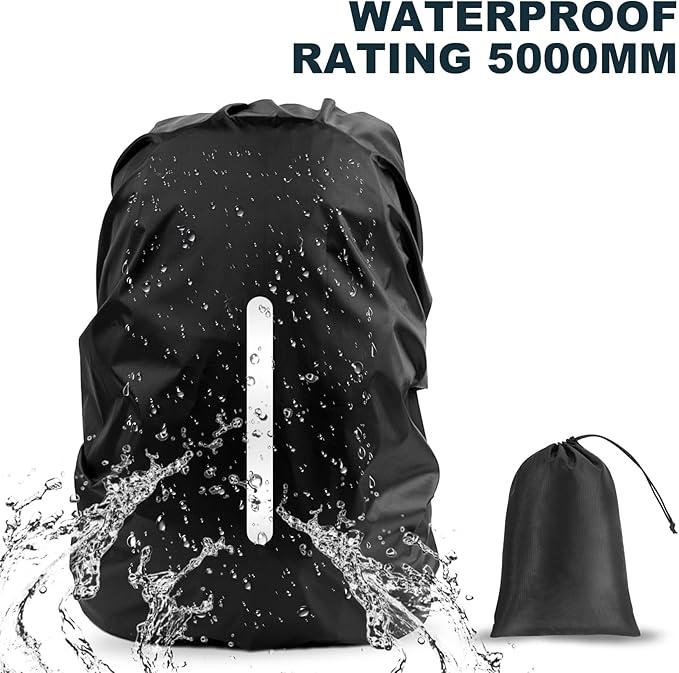 LAMA 2pcs Waterproof Rain Cover for Backpack, Reflective Rainproof Protector for Anti-dust and Anti-Theft L 45L-55L Black
