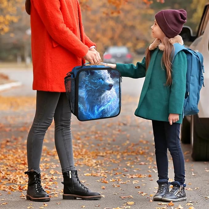 Wolf Kid Lunch Bags with Shoulder Strap Insulated Lunch Boxes for Boy Girls Waterproof Thermal Cooler Tote Bag Portable Picnic Bag for School Work Outdoor Gifts Galaxy