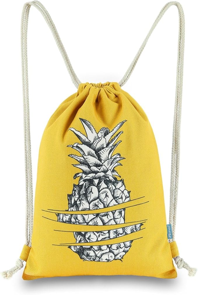 Drawstring Backpack Pineapple Style String Bag Canvas Beach Sport Daypack