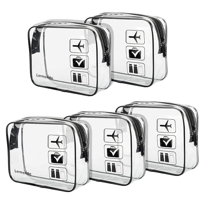 Lermende 2pcs Clear Toiletry Bag TSA Approved Travel Bag,Carry On for Travel,Airport Airline Accessories Compliant Bag,Quart Sized Makeup Cosmetic bag Women Men (Black, 5 Pack)