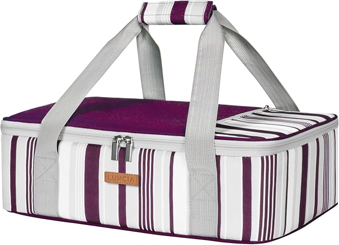 Insulated Casserole Carrier for Hot or Cold Food, Lasagna Lugger Tote for Potluck Parties/Picnic/Cookouts, Fits 9"×13" Baking Dish, Purple