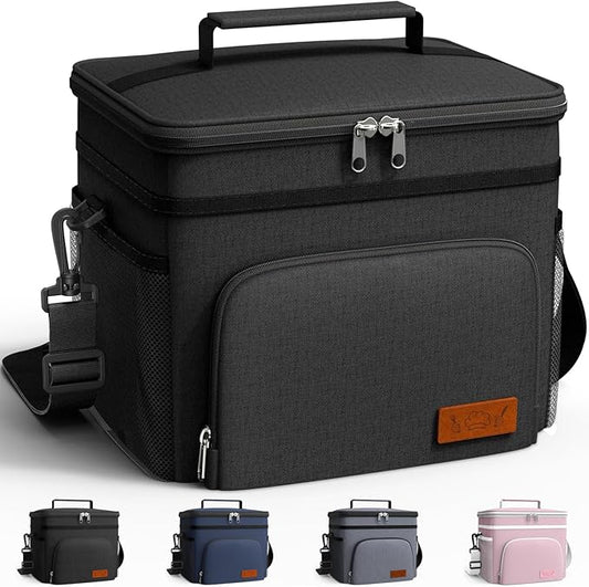 HOTOR Insulated Lunch Box for Men & Women - Leak-Proof Cooler Lunch Bag with 4 Pockets, Adjustable Strap, Ideal for Work, Picnic, Travel - Medium, Black, 10.2"×6.9"×8.5"