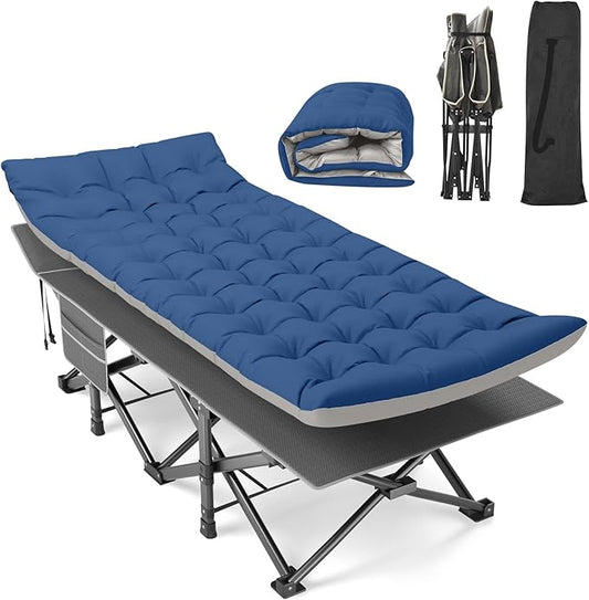 Suteck Camping Cot, 32In XXL Folding Camping Cot Heavy Duty Sleeping Bed for Adults 1200D Double Layer Oxford Cots for Camping W/Pilllow Cushion Carry Bag for Home Office Nap Beach Travel