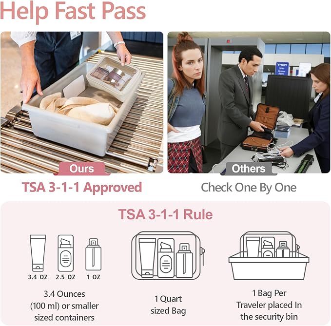 PACKISM Clear Makeup Bag - Soft Plastic Color-Edged TSA Approved Toiletry Bag, Reusable Clear Toiletry Bags with Golden Zipper, Beige