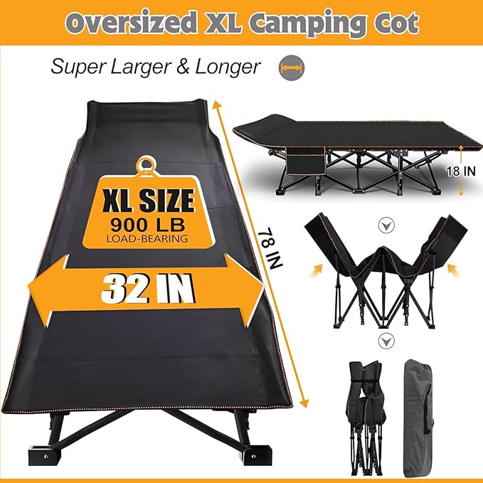 ABORON Oversized Folding Camping Cot for Adults, Double Layer 1200D, 500lb Capacity, Heavy Duty Guest Cot with Mat & Carrying Bag for Indoor & Outdoor Use