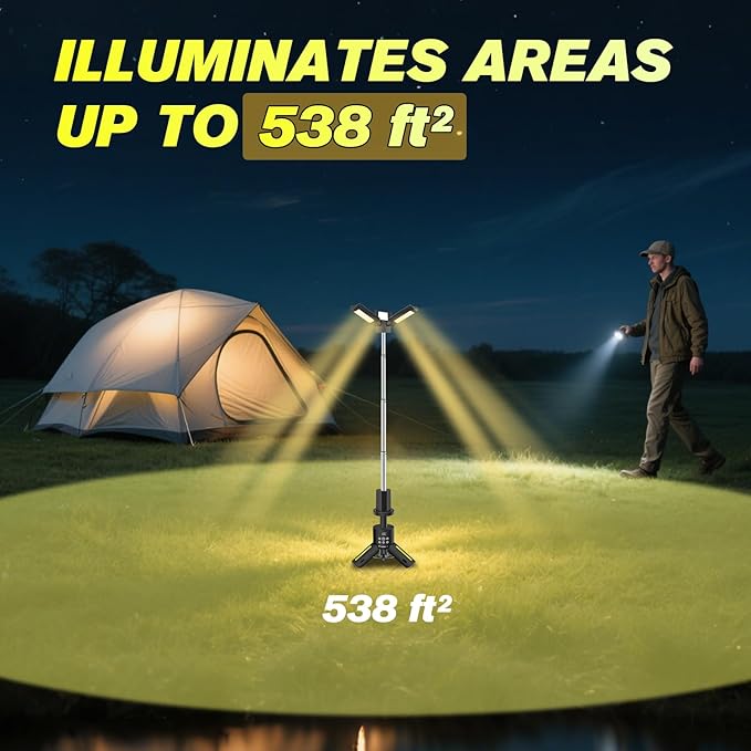 Telescopic Camping Lights with Stand, 5000LM Rechargeable LED Flashlight, 9 Color Modes, Collapsible Tent Lantern with Reflective Strips, Magnetic Base for Power Outages, Camping & Emergency