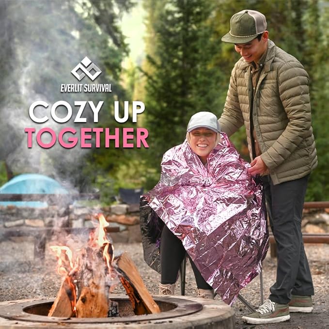 EVERLIT Survival Emergency Mylar Thermal Blankets -Space Blanket Survival kit Camping Blanket Perfect for First Aid, Outdoors, Hiking,Bug Out Bag,Marathons or First Aid (Bubblegum Pink)