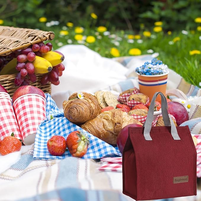 Lunch bag, Insulated Lunch Bag for Women Men, Lunch Containers Reusable Lunch Tote Bags for Work, Travel, Outdoor (Red)