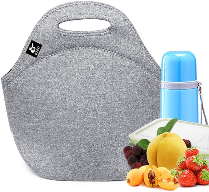 Neoprene Lunch Bag,LOVAC Thick Insulated - Durable & Waterproof Lunch Tote With Zipper For Outdoor Travel Work School (Cool Gray)