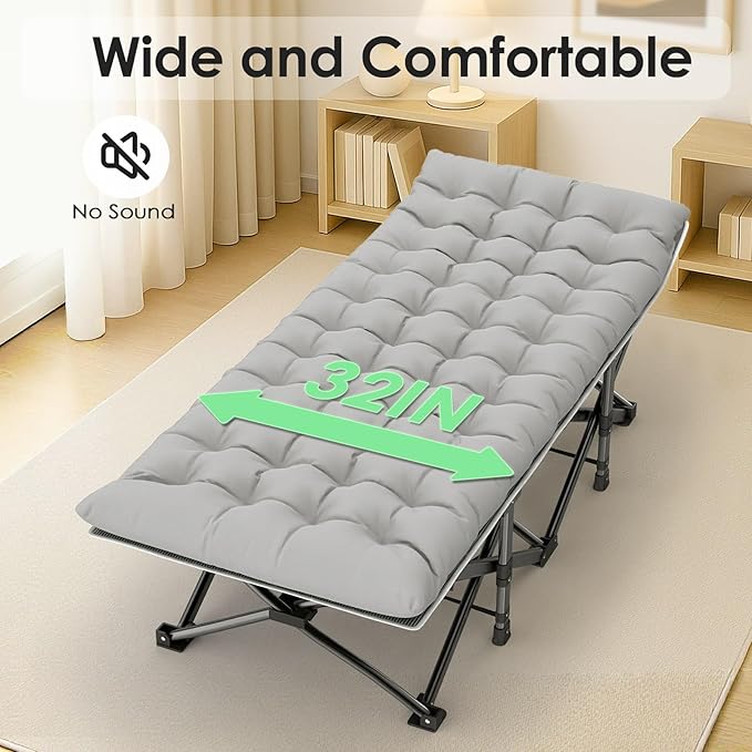 Suteck Camping Cot, 32In XXL Folding Camping Cot Heavy Duty Sleeping Bed for Adults 1200D Double Layer Oxford Cots for Camping W/Pilllow Mattress Carry Bag for Home Office Nap Beach Travel, 500LBS