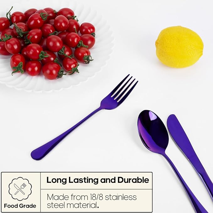 Travel Utensils with Case, Quatish Portable Silverware Set for Work, Stainless Steel Reusable Travel Cutlery Set, Fork and Spoon Set for Picnic, Camping, Gadgets, Lunch Box for Men, Purple