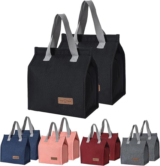 2pcs Black Lunch Bag Insulated, Lunch Box Bag, Reusable Lunch Tote Bag, Lunch Box Container Bag Insulated for Women, Men, Work, Office, Travel