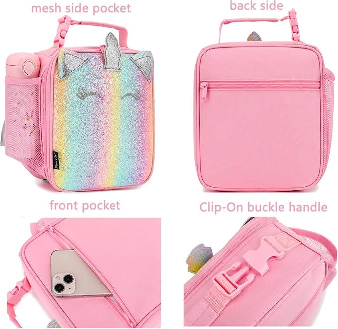 FlowFly Kids Lunch box Insulated Soft Bag Mini Cooler Back to School Thermal Meal Tote Kit for Girls, Boys, Smile