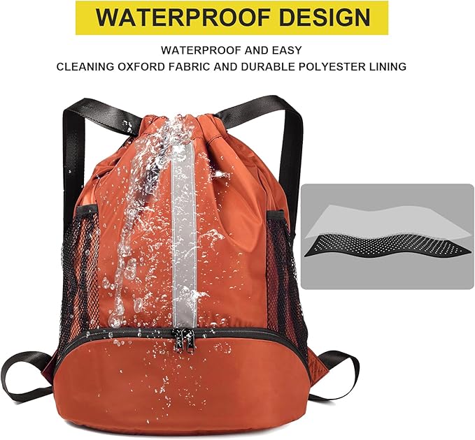 BeeGreen Drawstring Backpack Sports Gym Bag With Shoe Compartment and Two Water Bottle Holder …