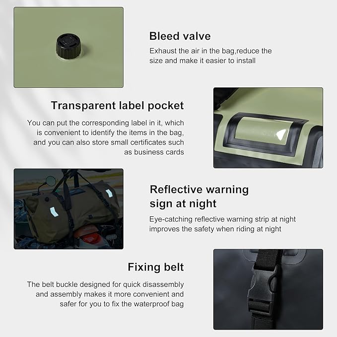 Waterproof Duffel Bag，Roll-Top Heavy Duty Dry Duffle Bag，Motorcycle Dry Bag，with Quick-fixed Straps，with Large Storage Space, Perfect for Traveling, Camping, Kayaking, Fishing & Canoeing (green, 40L)