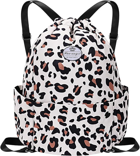 HUA ANGEL Floral Print Drawstring Bag - Lightweight Waterproof Cinch Sackpack with Side Pocket for Men & Women Travel Gym Bag