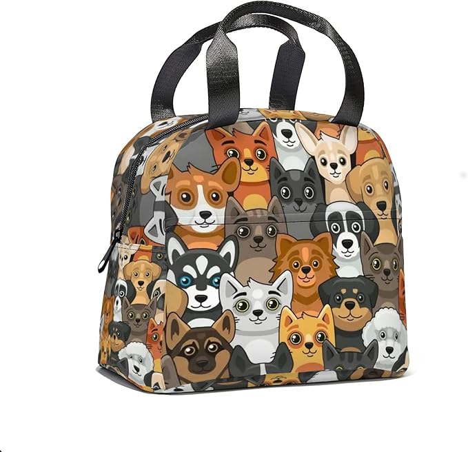 Giwawa Large Capacity Insulated Lunch Bag, Dog Print, Polyester Material, 11 x 5 x 8 in