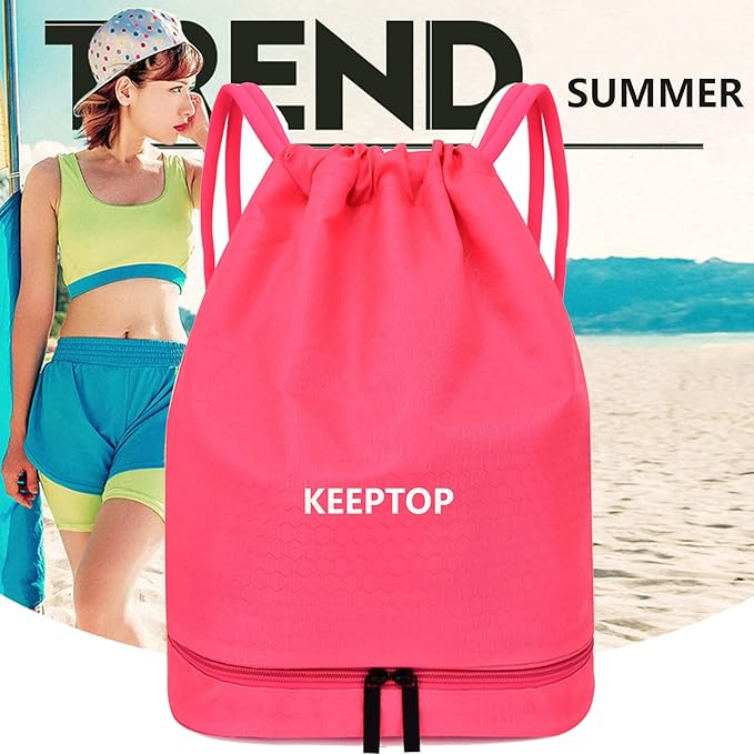 Waterproof Drawstring swim Bag Sackpack Backpack,Dry Wet Depart,Swimming Gym Yoga Sport Shoulder Rucksack Daypacks Casual Bags (PINK)