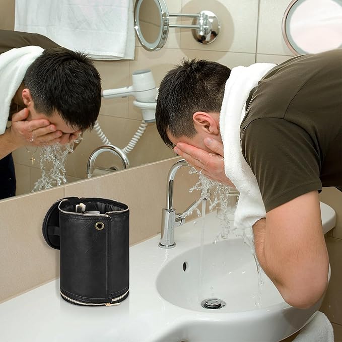 Luxspire Toiletry Bag for Men, Travel Toiletry Organizer Dopp Kit, PU Water-resistant Shaving Bag for Toiletries Accessories, Gift for Men, Black