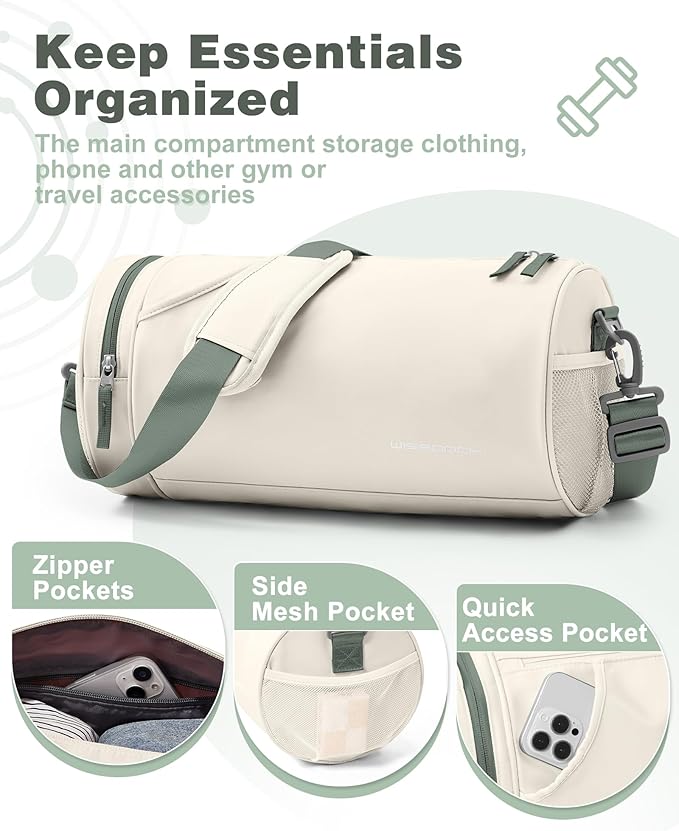 Small Gym Bag for Women Waterproof Workout Bag Mini Duffle Bag Womens Spotrs Gym Bags Small Travel Duffel Bag with Wet Pocket Carry on Weekender Bags for Dance Swimming,Gym,Yoga,Fitness Beige Green