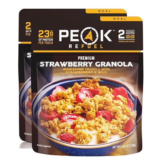 Peak Refuel Strawberry Granola 2-Pack | Freeze Dried Backpacking, Camping & Emergency Prep Food | 2 Servings Pouches