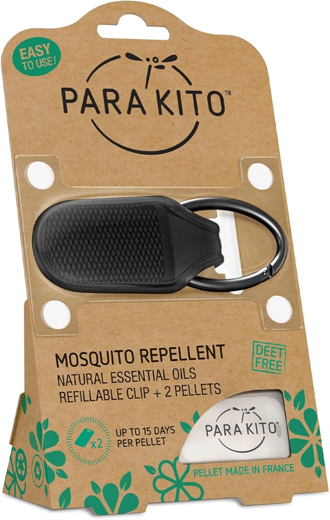 PARA'KITO Mosquito Insect & Bug Repellent Clip w/Natural Essential Oils - Waterproof, Outdoor Pest Repeller (Black)