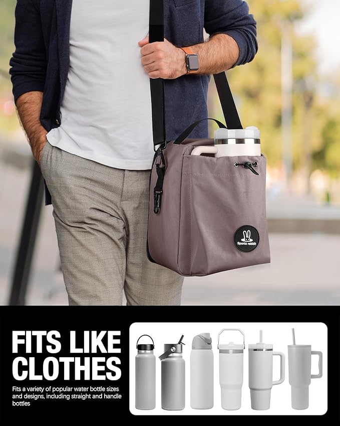 Sports rabbit Insulated Lunch Bag for Men–Compatible with 30/40OZ Handle & Straight Bottles–Leakproof Cooler Tote, Wax-Coated Oxford, Adjustable Strap–Perfect for Work, Travel, Picnics (Coffee Brown)