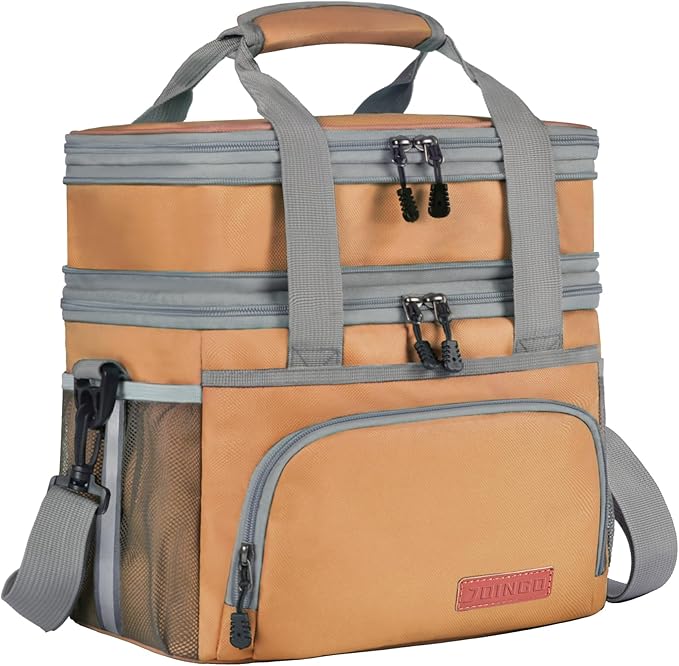 Lunch Box for Men/Women,Large Double-Layer Insulated Expandable Reusable Leakproof Cooler Bags for Adults,Lunch Bag with Adjustable Shoulder Strap for Office Travel Picnic（Earth-Yellow）