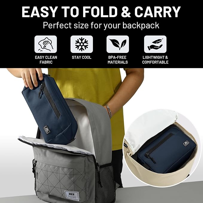 MIER Freezable Snack Bags Small Frozen Mini Cooler Lunch Bag Freezer Insulated Pouch for Adults Work Travel On-the-go,Dark Blue