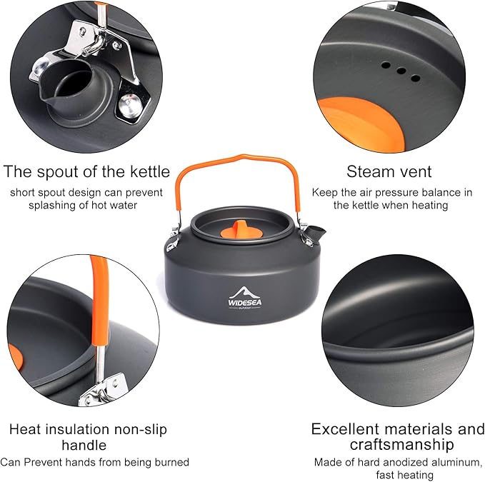 Widesea 1L Camping Kettle Portable Ultralight Aluminum Teapot for Backpacking,Hiking, Camping and Picnic