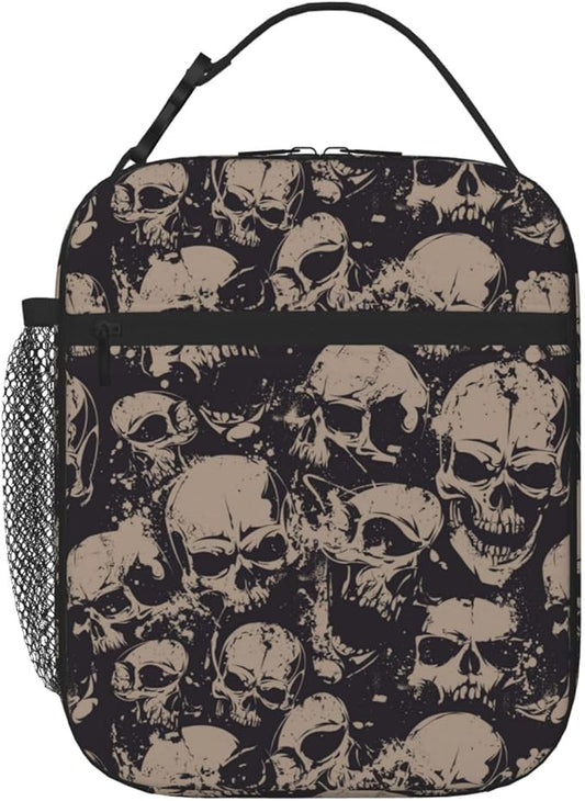 Scary Skull Horror Vintage Insulated Lunch Bag Reusable Cooler Lunch Box Portable Leakproof Thermal Container Tote Bags for Girls Boys School Travel