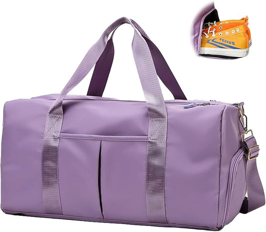 Women Gym Bag with Separation for Wet and Dry, Shoe Storage, Waterproof Travel Duffle Bag for Gym, Swimming, Yoga, Sports (Purple)