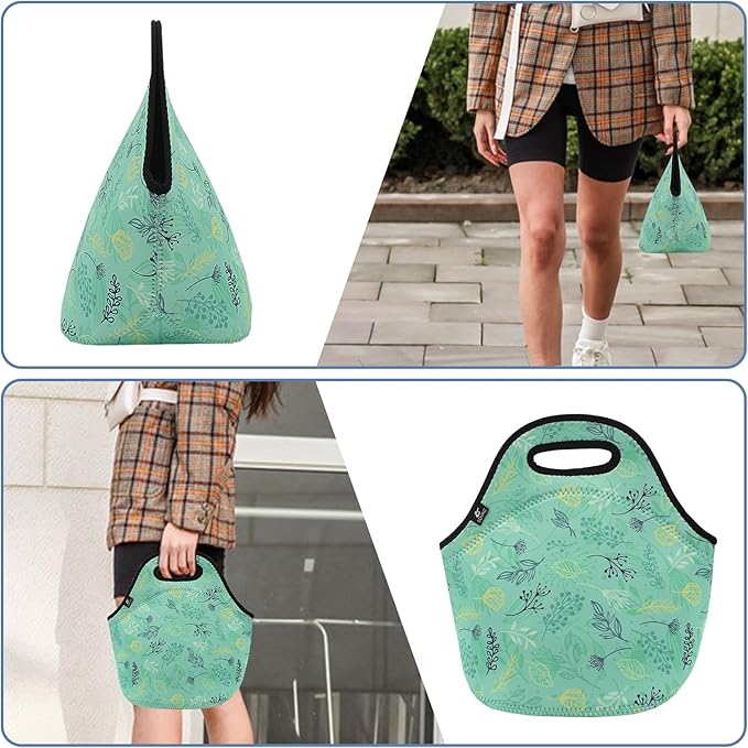 LOVAC Neoprene Lunch Bag, Thick Insulated Lunch Bag - Durable & Waterproof Lunch Tote With Zipper For Outdoor Travel Work School (Leaf)