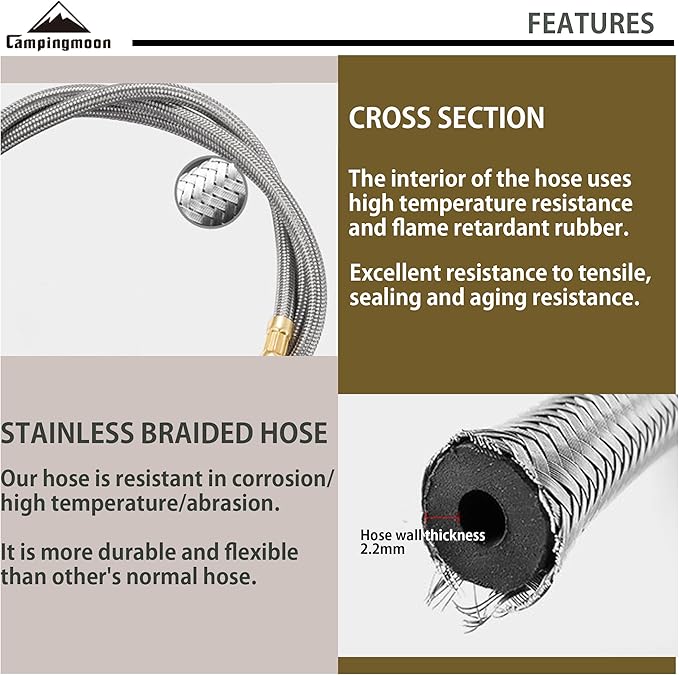 CAMPINGMOON 27.6-inch Multi-Function Gas Hose for EN417 Lindal Valve Screw-on Type Canister and Device Z21-70