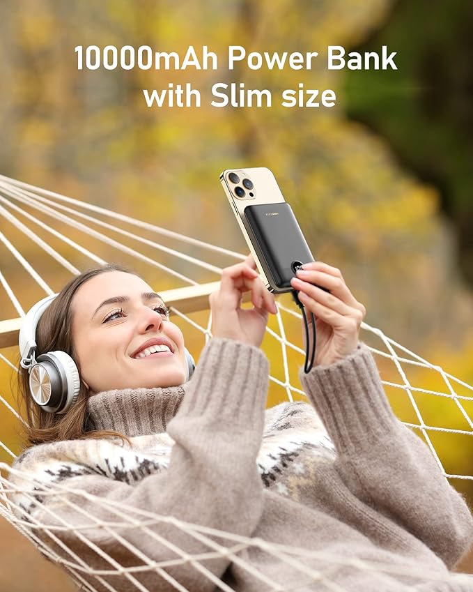 VEEKTOMX Mini Power Bank 10000mAh, 22.5W Fast Charging Small Portable Charger with PD 3.0 & QC 3.0,USB C Slim Compact iPhone Charger, Dual Output Compatible with iPhone, Samsung,Travel Must Haves
