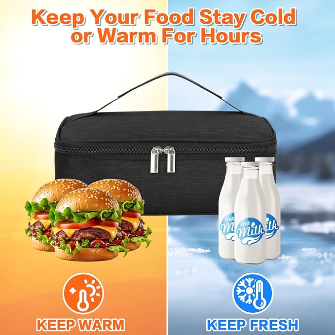 NATURAL STYLE Small Lunch Bag, Mini Portable Thermal Insulated Cooler Bag Lunch Box (Black)