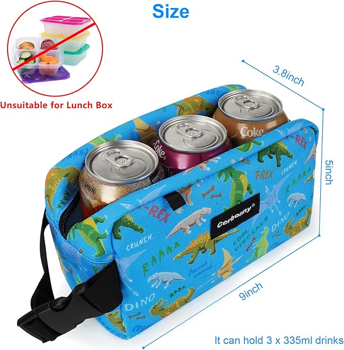 Cerbonny Small Insulated Freezable Cooler Bag for Work, School & Travel; Fit For Yogurt & 3+ (Blue Dinosaur)