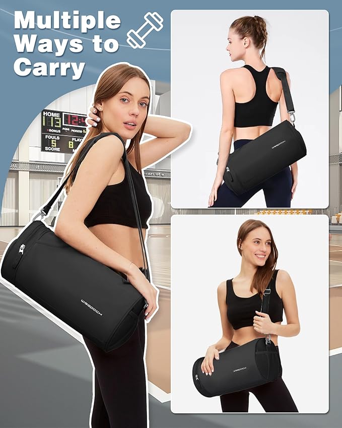 Gym Bag for Women,Men Small Duffle Travel Bags for Women Weekender Bag Waterproof Workout Bag Mini Carryon Sports/Swim Bags for Swimmers with Wet Clothes Compartments BLACK