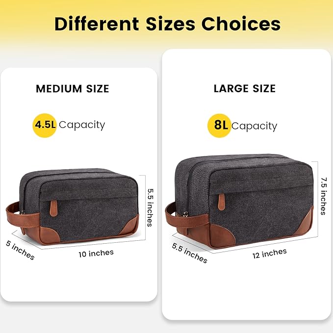 Vorspack Large Toiletry Bag Hanging Dopp Kit for Men Water Resistant Canvas Shaving Bag with Large Capacity for Travel - Dark Grey